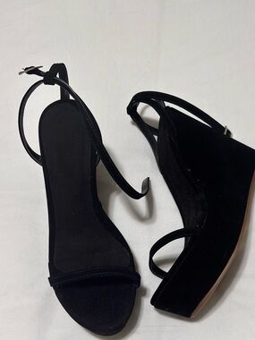 Black Suede Wedge Sandals with Ankle Strap